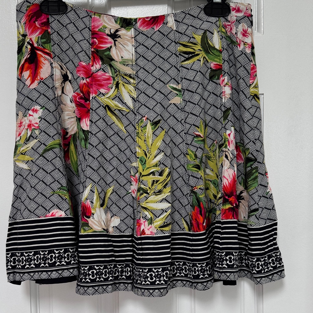 White House Black Market Floral A-Line Skirt - Black, Pink, Green